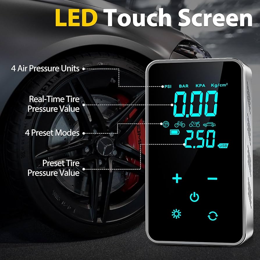 Wireless Air Pump 150psi Touch Screen Portable Electric Tire Inflator For Car Bicycle Motorcycle Mini Air Compressor Injector