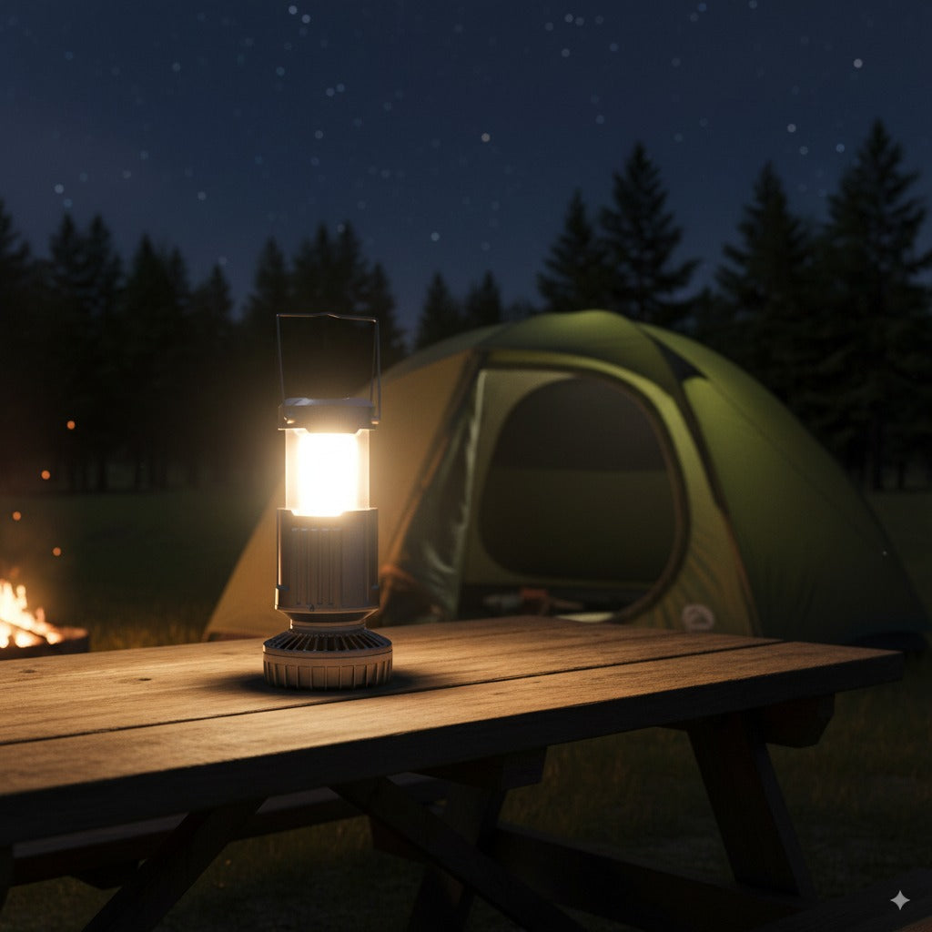 ☀️🌬️ 4-in-1 Solar Rechargeable Fan & Camping Night Light with Power Bank