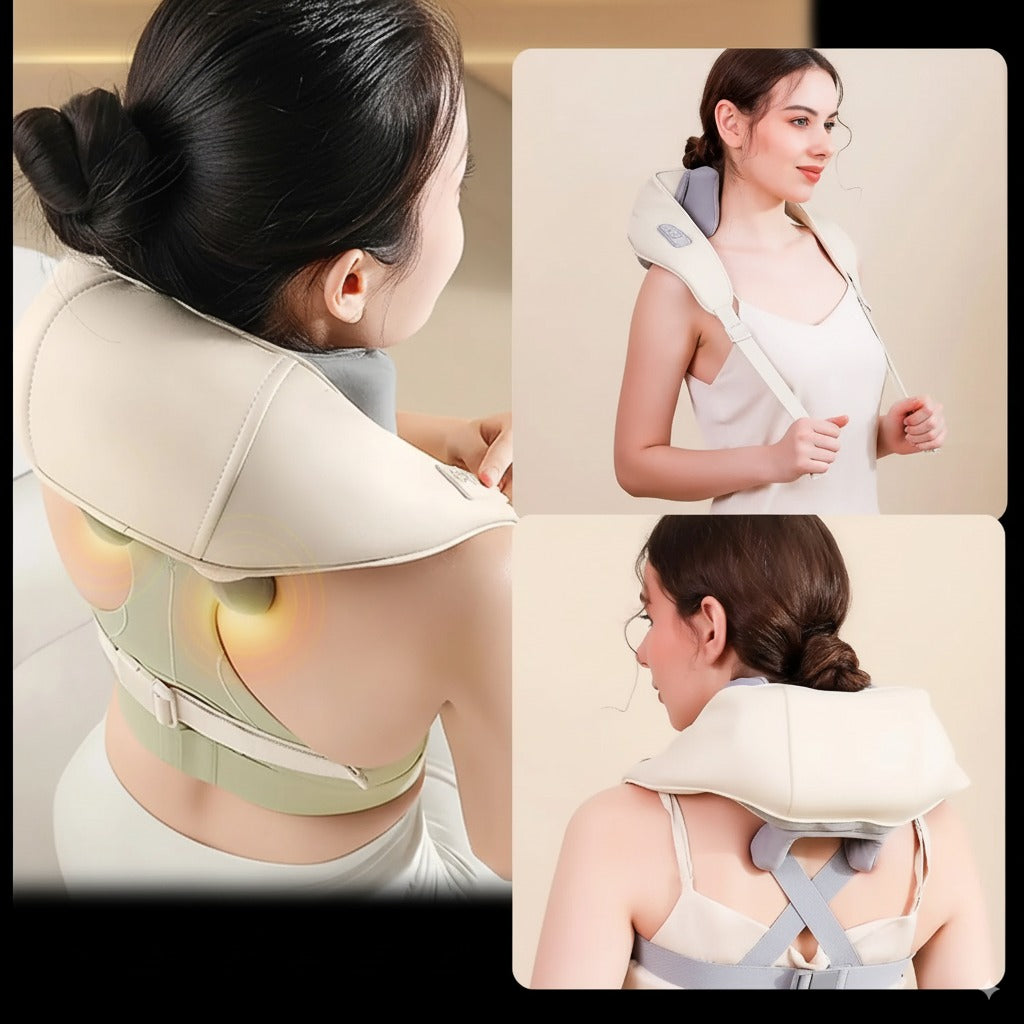 💆‍♀️ 20W Beige Neck & Shoulder Massager – Wireless Kneading Massage Shawl