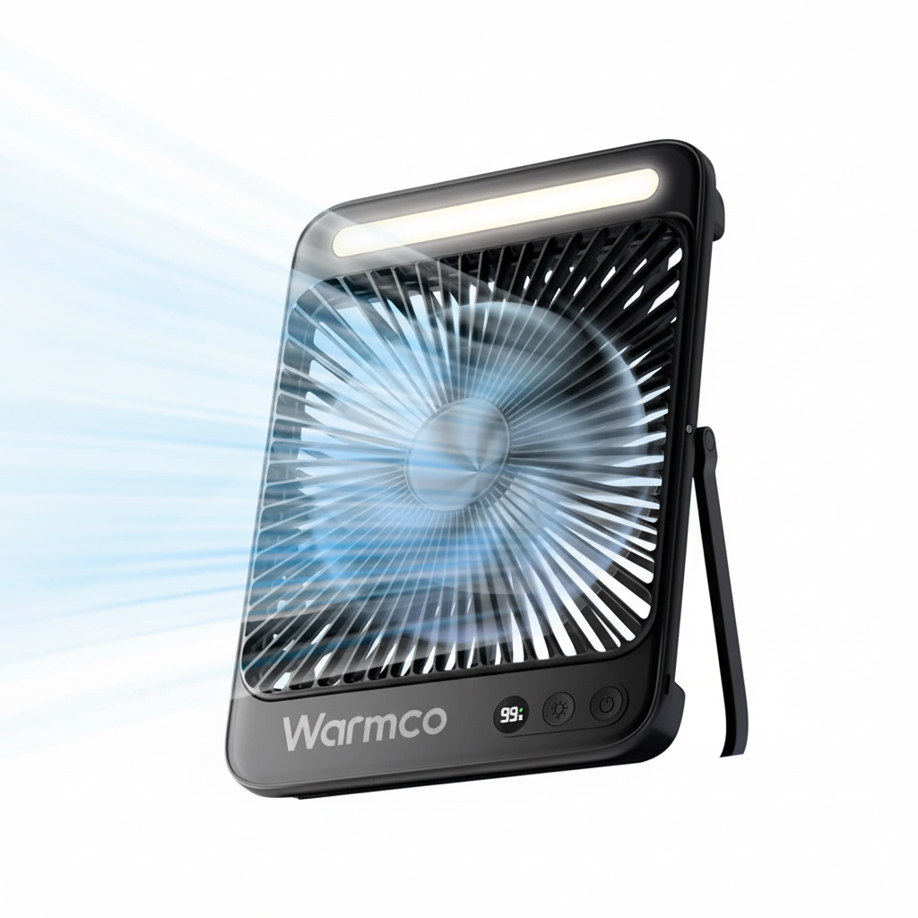 🌬️ Warmco D4 Portable Rechargeable Fan – 20000mAh Battery, 4 Speeds, Ultra-Quiet, LED Light