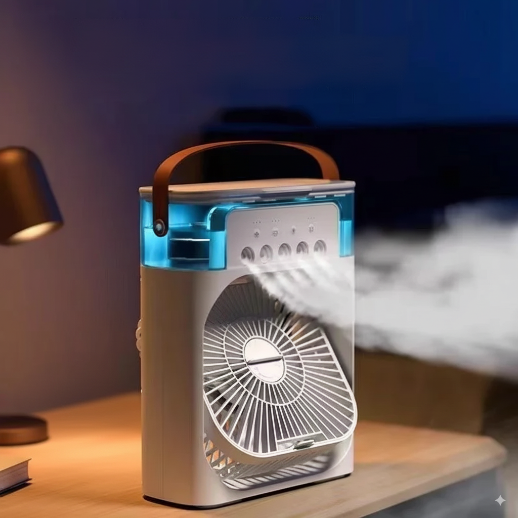 💨3-in-1 Mini Air Cooler, Fan & Humidifier with LED Night Light – Portable, USB Powered, Low-Noise