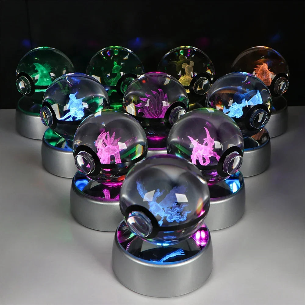 🪐 Pokémon 3D Crystal Ball LED Night Light – Pikachu, Gengar, Eevee & Mewtwo