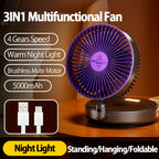 🌬️ HAOYUNMA 2024 3-in-1 Multifunctional Portable Fan – Rechargeable Wall-Mounted & Desktop with Night Light