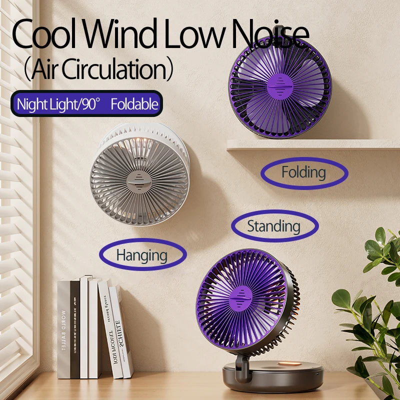 🌬️ HAOYUNMA 2024 3-in-1 Multifunctional Portable Fan – Rechargeable Wall-Mounted & Desktop with Night Light