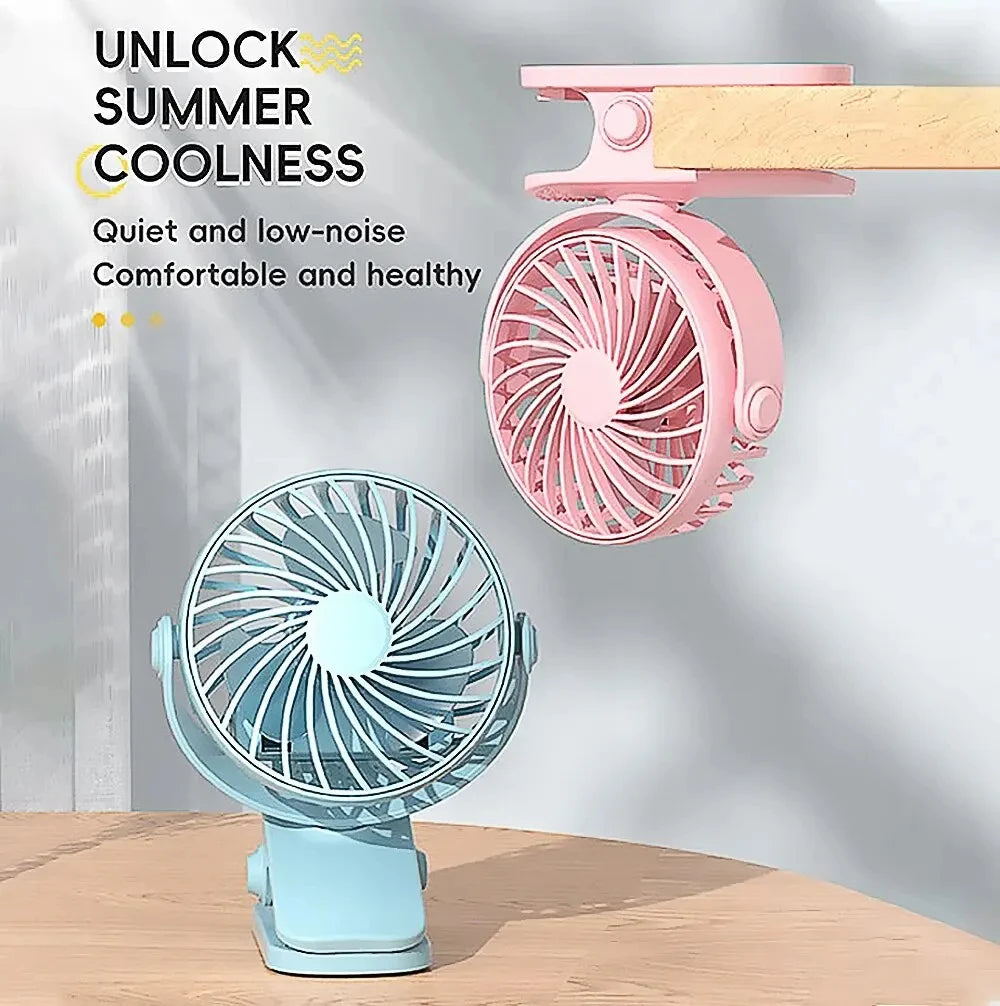 🌬️✨ USB Clip Fan 360° Rotatable with 3 Speeds & Night Light