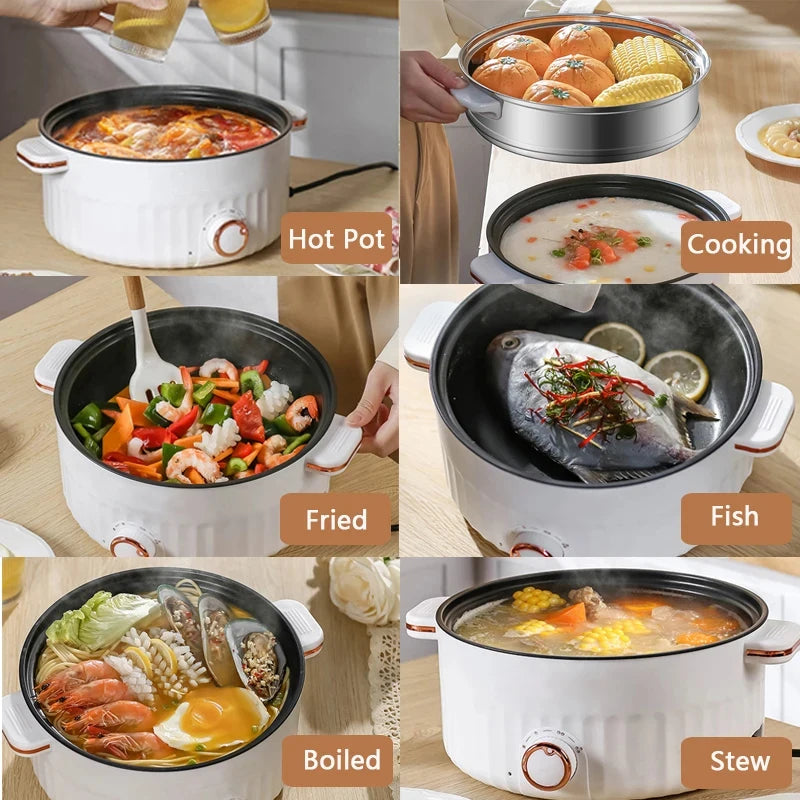 🍲 Portable Electric Multifunctional Cooker – Double Layer Hot Pot ⚡