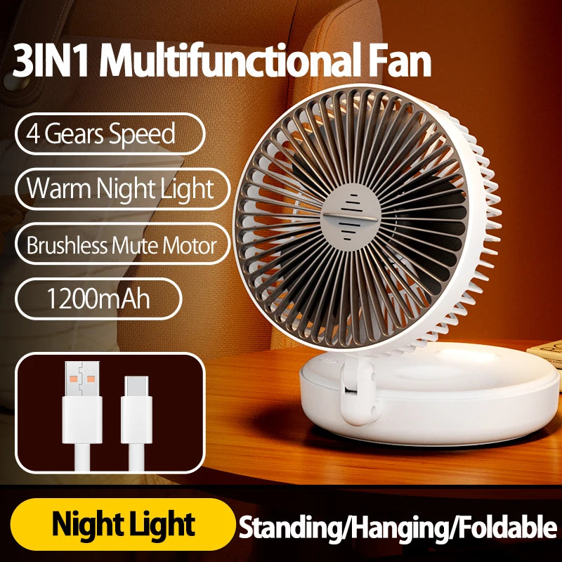 🌬️ HAOYUNMA 2024 3-in-1 Multifunctional Portable Fan – Rechargeable Wall-Mounted & Desktop with Night Light