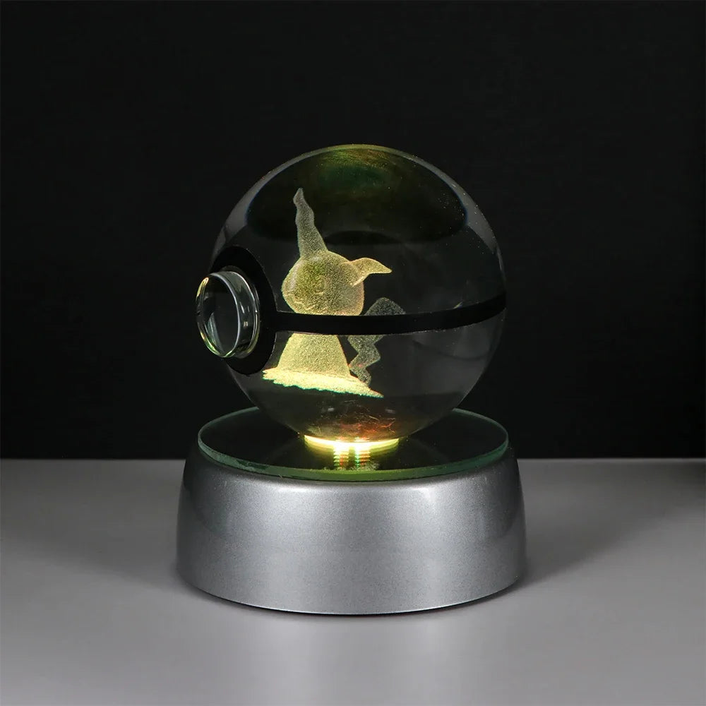 🪐 Pokémon 3D Crystal Ball LED Night Light – Pikachu, Gengar, Eevee & Mewtwo