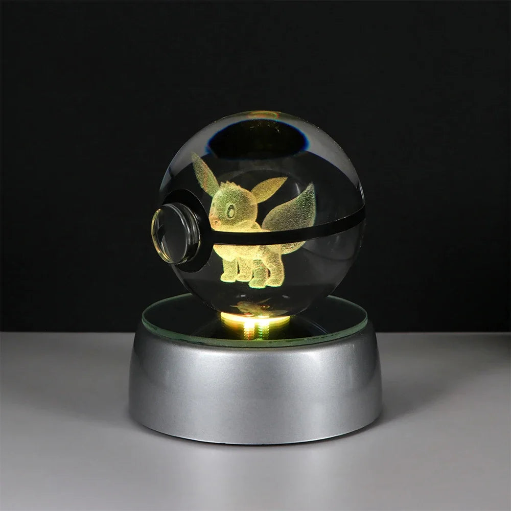 🪐 Pokémon 3D Crystal Ball LED Night Light – Pikachu, Gengar, Eevee & Mewtwo