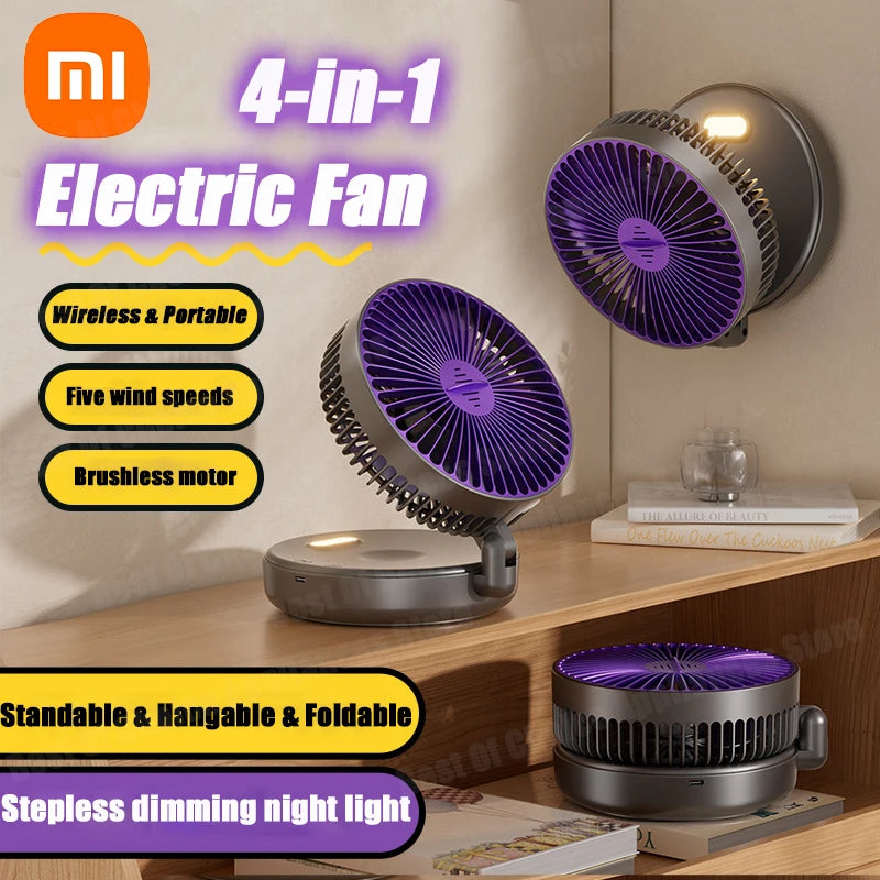 🌬️ Xiaomi 4-in-1 Multifunctional Portable Fan – Rechargeable Desktop & Wall-Mounted with Night Light