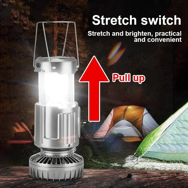 ☀️🌬️ 4-in-1 Solar Rechargeable Fan & Camping Night Light with Power Bank