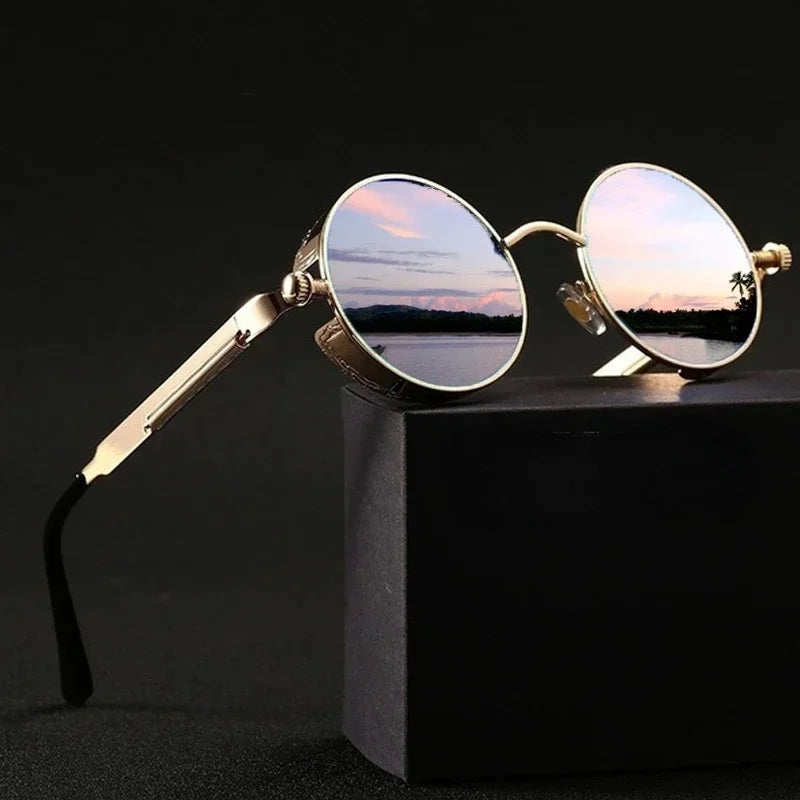🕶️ Classic Steampunk Sunglasses – Retro Round Metal Frame for Men & Women