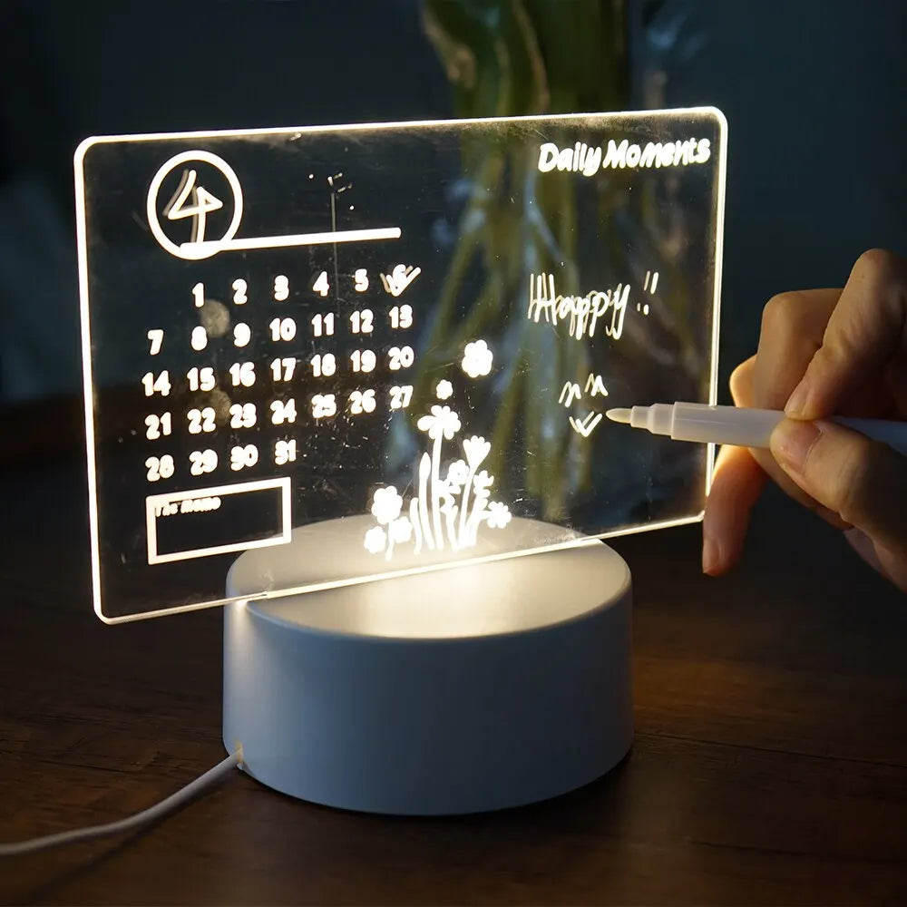 💡 Creative LED Note Board Night Light – USB Rewritable Message Board