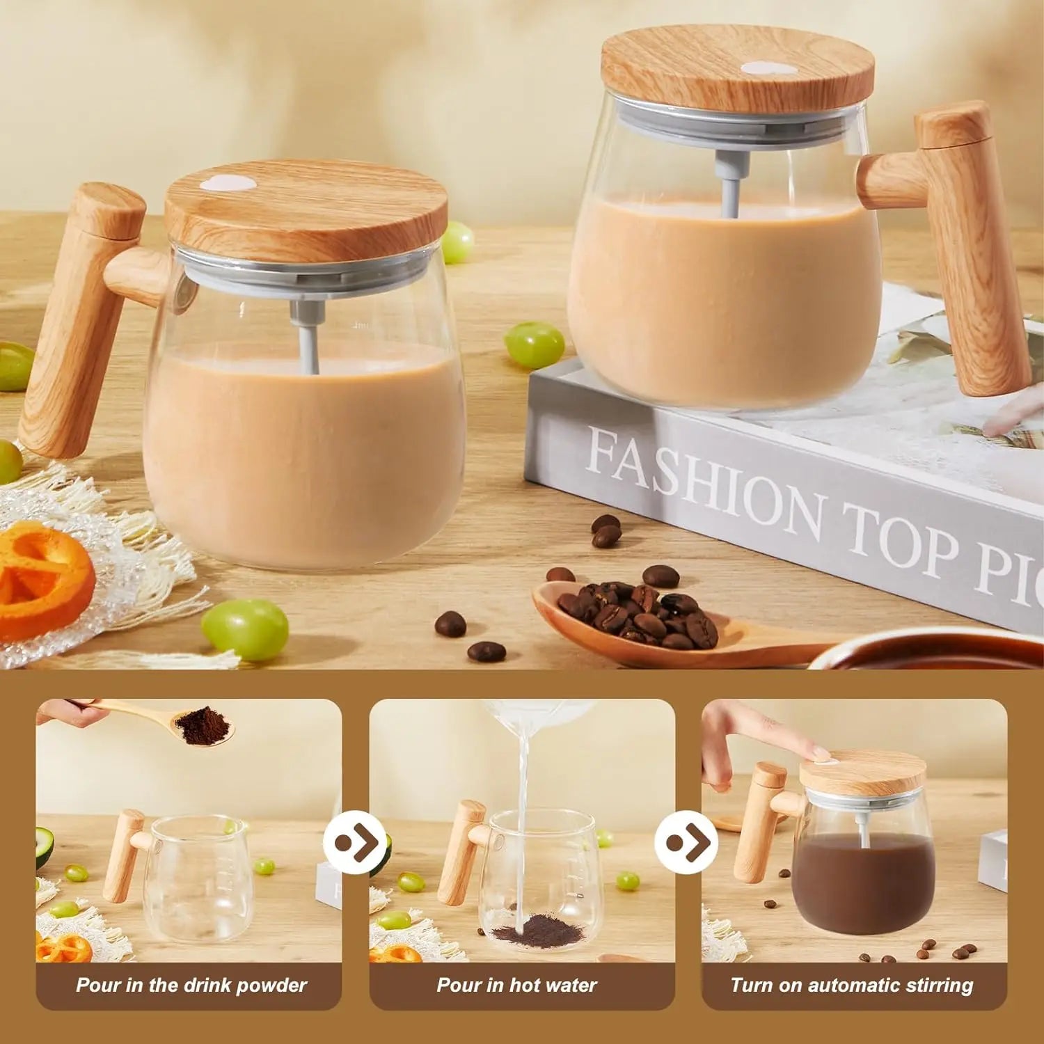 ☕ Self-Stirring Coffee Mug – 400ml High-Speed Electric Mixing Glass