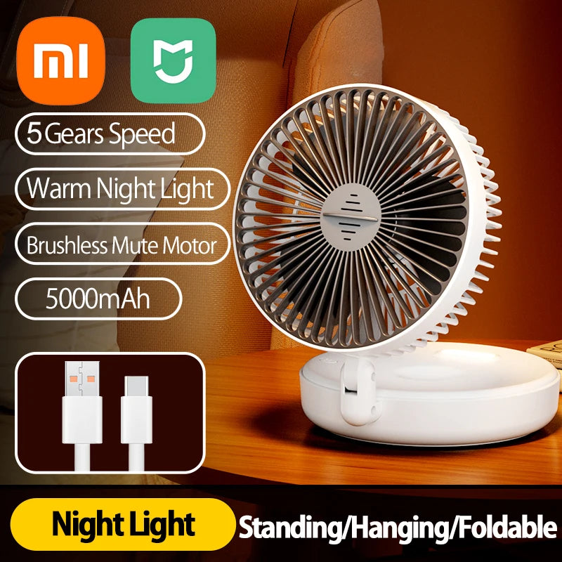 🌬️ Xiaomi 4-in-1 Multifunctional Portable Fan – Rechargeable Desktop & Wall-Mounted with Night Light