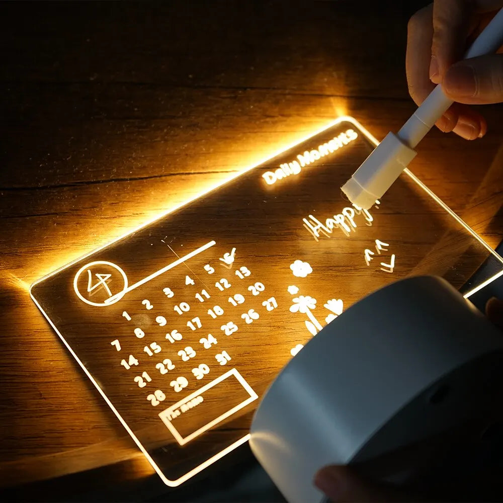 💡 Creative LED Note Board Night Light – USB Rewritable Message Board