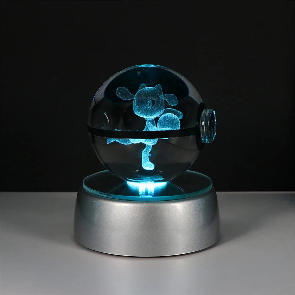 🪐 Pokémon 3D Crystal Ball LED Night Light – Pikachu, Gengar, Eevee & Mewtwo