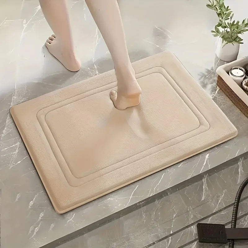 🛁 Vintage Memory Foam Bath Mat | Beige & Blue 🌸 | Non-Slip & Ultra-Absorbent