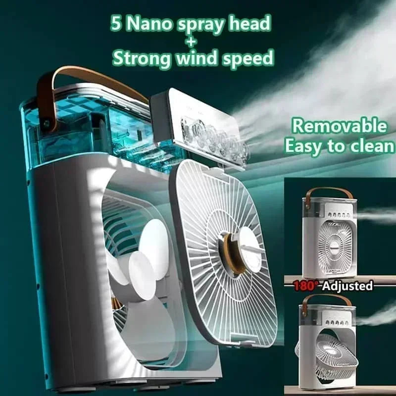 💨3-in-1 Mini Air Cooler, Fan & Humidifier with LED Night Light – Portable, USB Powered, Low-Noise