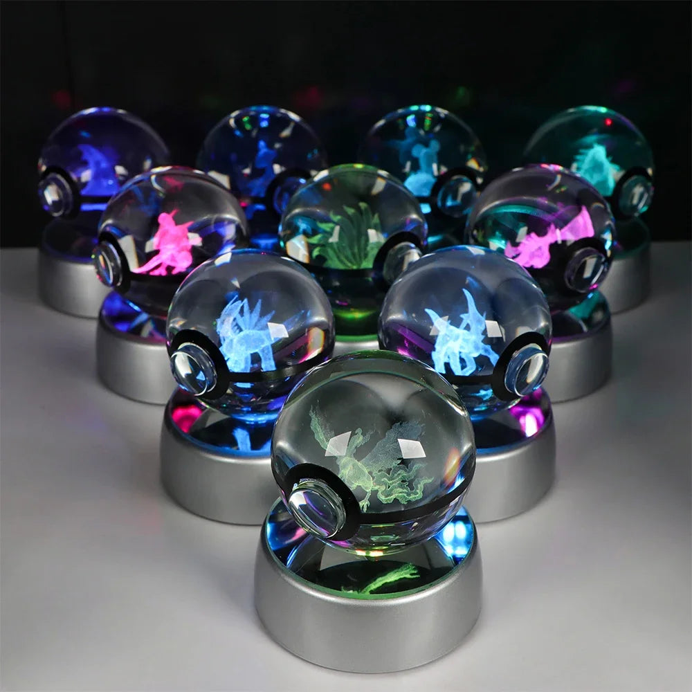 🪐 Pokémon 3D Crystal Ball LED Night Light – Pikachu, Gengar, Eevee & Mewtwo