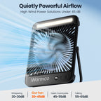 🌬️ Warmco D4 Portable Rechargeable Fan – 20000mAh Battery, 4 Speeds, Ultra-Quiet, LED Light