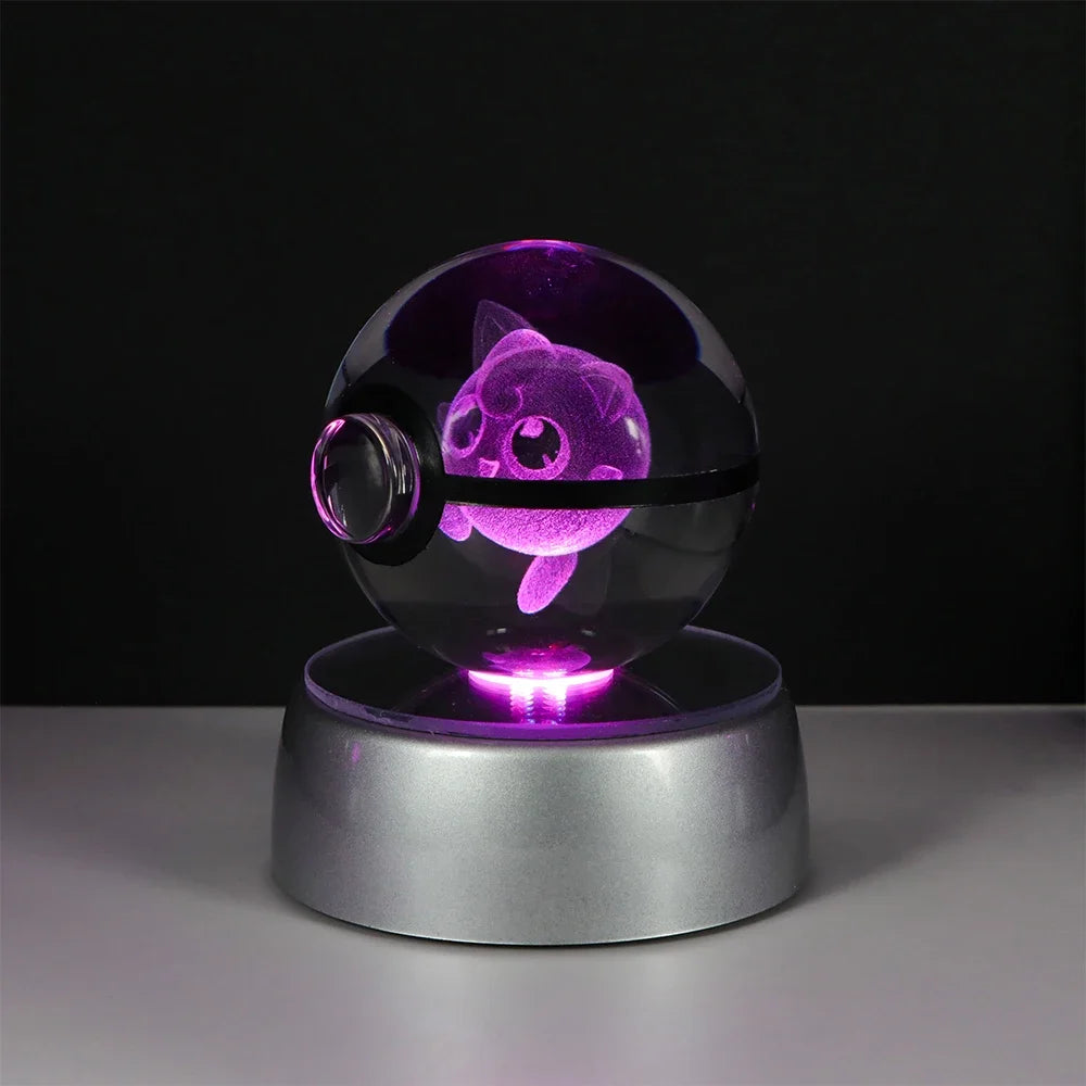 🪐 Pokémon 3D Crystal Ball LED Night Light – Pikachu, Gengar, Eevee & Mewtwo