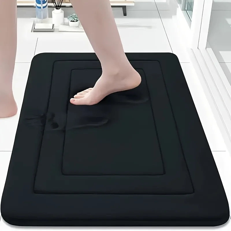 🛁 Vintage Memory Foam Bath Mat | Beige & Blue 🌸 | Non-Slip & Ultra-Absorbent