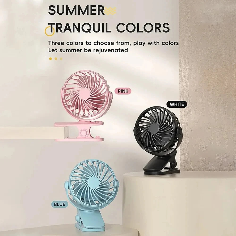 🌬️✨ USB Clip Fan 360° Rotatable with 3 Speeds & Night Light