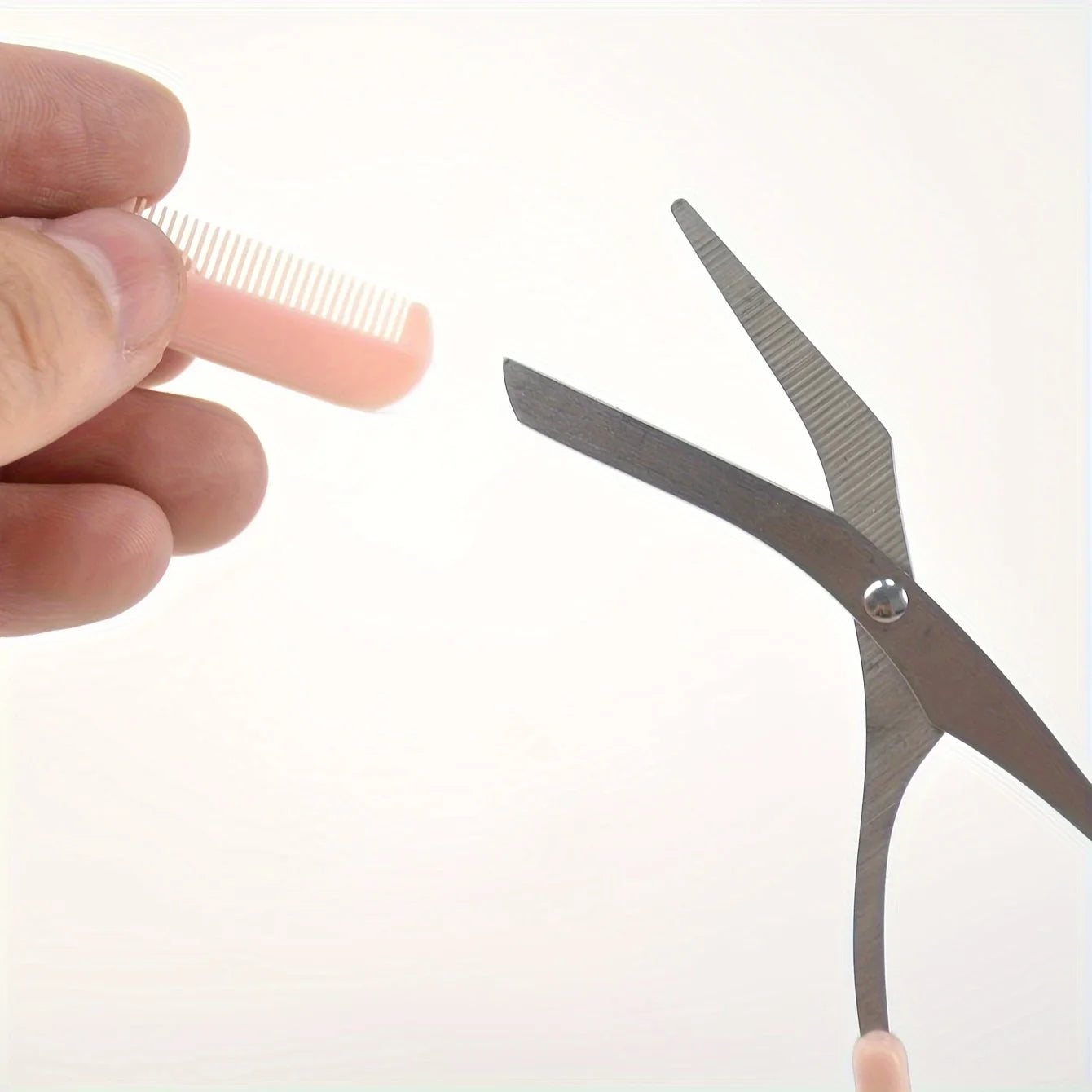 💗✂️ Pink Eyebrow Trimming Scissors with Built-In Comb – Stainless Steel Precise Grooming Tool