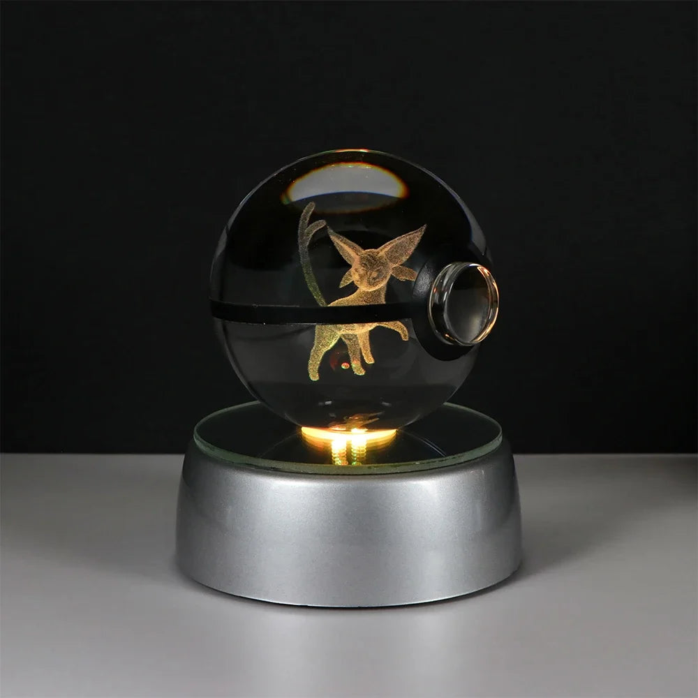 🪐 Pokémon 3D Crystal Ball LED Night Light – Pikachu, Gengar, Eevee & Mewtwo