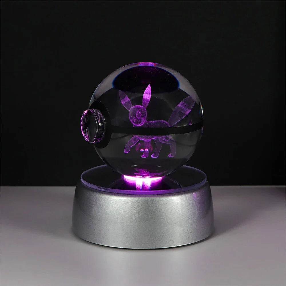 🪐 Pokémon 3D Crystal Ball LED Night Light – Pikachu, Gengar, Eevee & Mewtwo