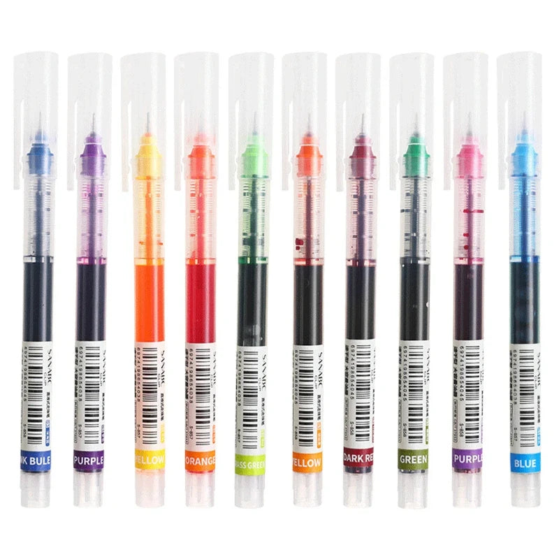 🖊️ 10Pcs/Set High Quality Needle Type Gel Pens – Straight Liquid Ballpoint
