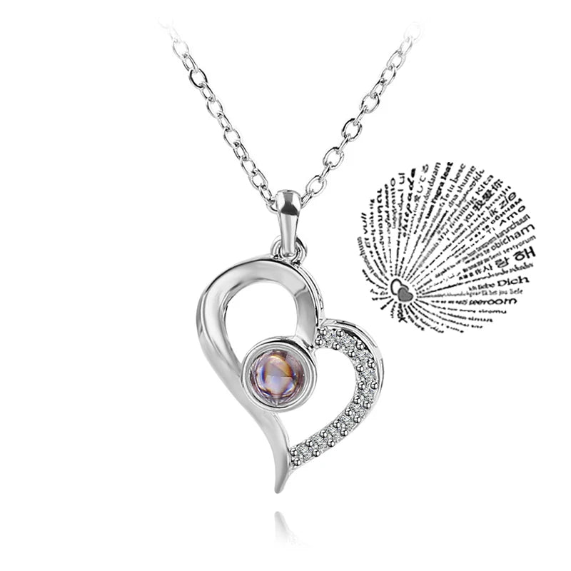 💖 Projection Necklace – 100 Languages "I Love You" Pendant