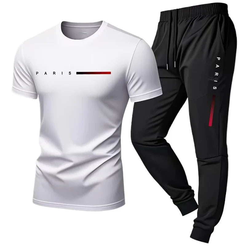 👕 PARIS Men’s Casual Suit – Spring/Summer Two-Piece Set