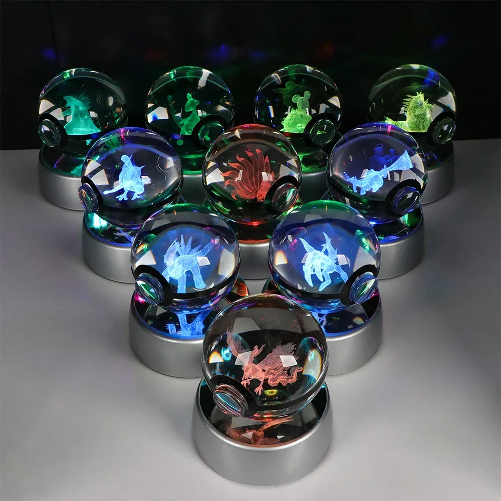 🪐 Pokémon 3D Crystal Ball LED Night Light – Pikachu, Gengar, Eevee & Mewtwo