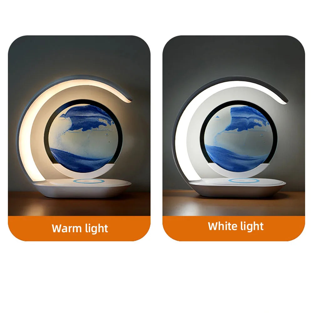 ⏳ 3D Sand Art Lamp with Wireless Charging | Quicksand Design, LED Night Light & Modern Decor