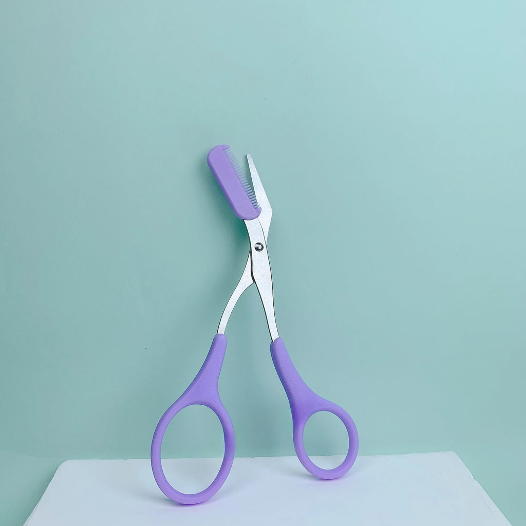 💗✂️ Pink Eyebrow Trimming Scissors with Built-In Comb – Stainless Steel Precise Grooming Tool