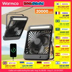 🌬️ Warmco D4 Portable Rechargeable Fan – 20000mAh Battery, 4 Speeds, Ultra-Quiet, LED Light