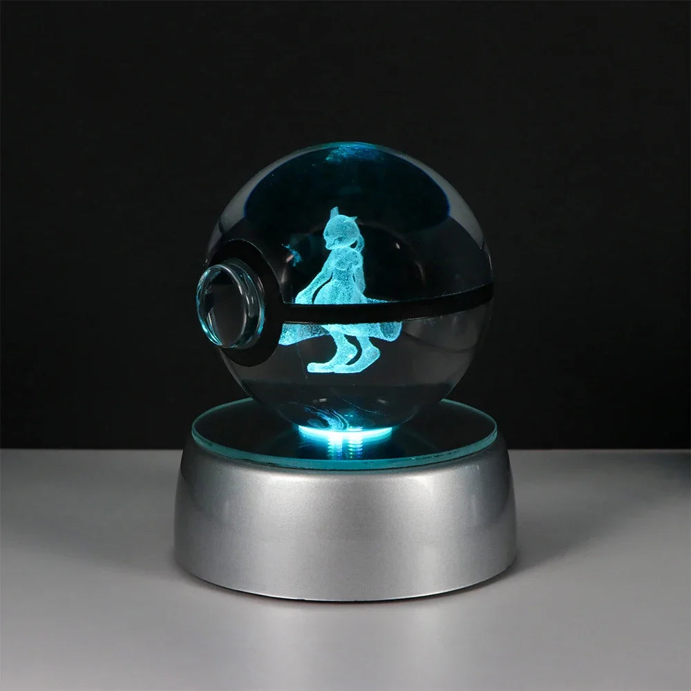 🪐 Pokémon 3D Crystal Ball LED Night Light – Pikachu, Gengar, Eevee & Mewtwo