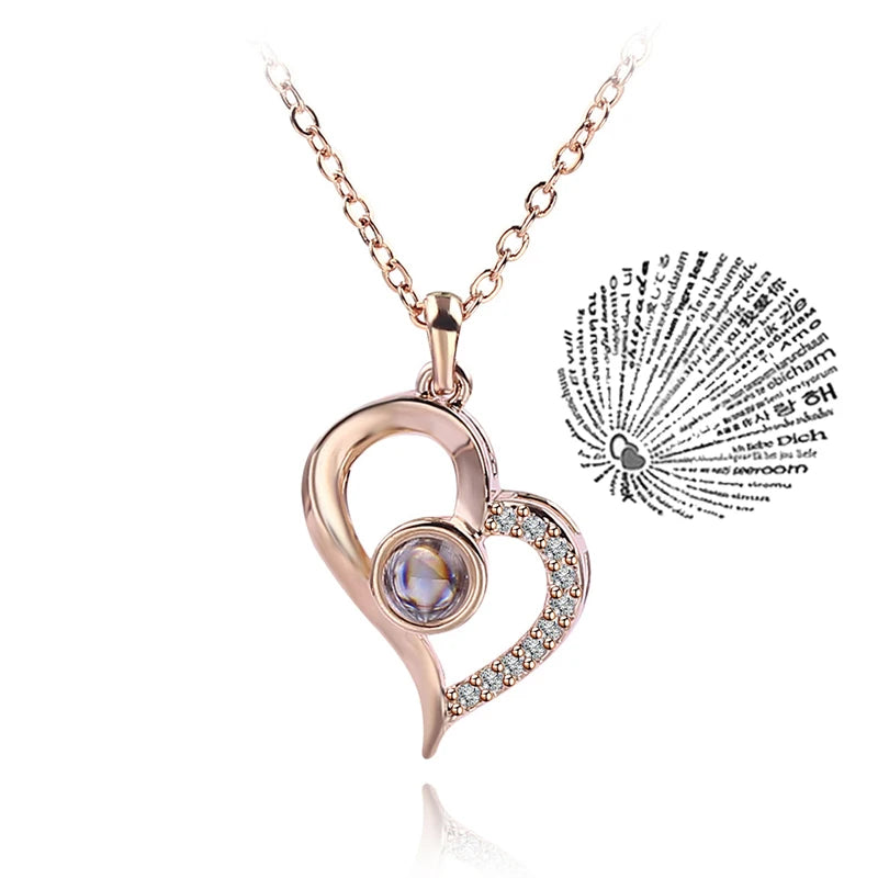 💖 Projection Necklace – 100 Languages "I Love You" Pendant
