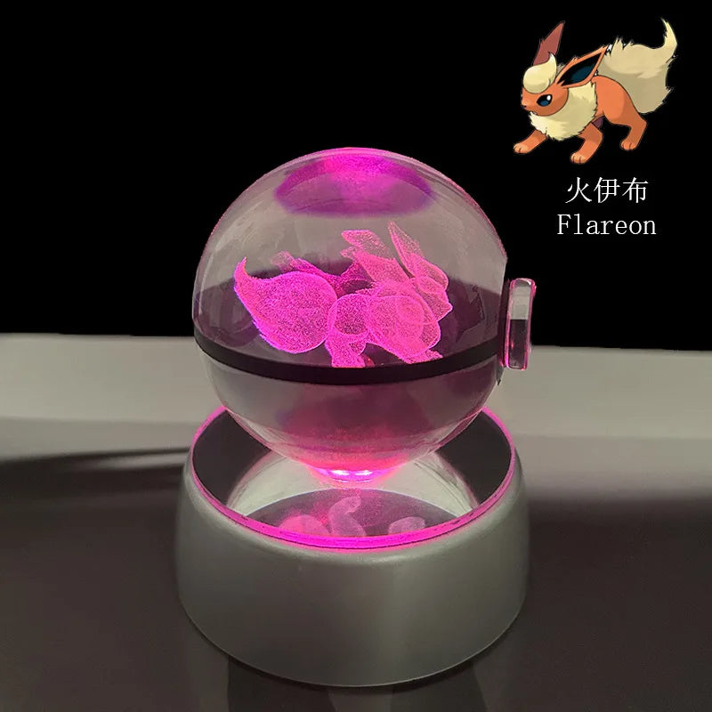 🪐 Pokémon 3D Crystal Ball LED Night Light – Pikachu, Gengar, Eevee & Mewtwo