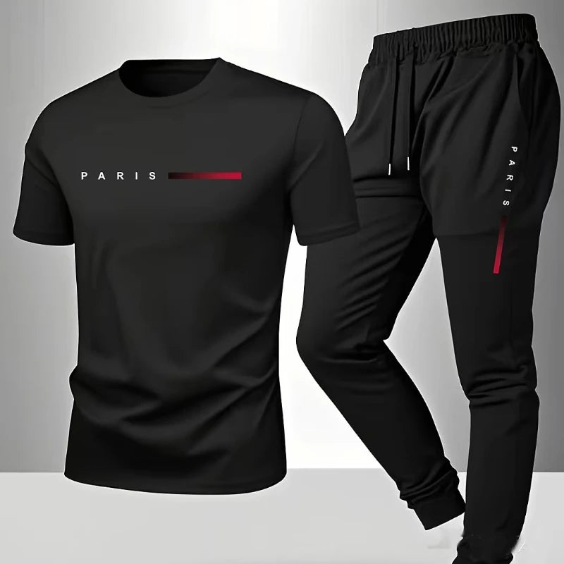 👕 PARIS Men’s Casual Suit – Spring/Summer Two-Piece Set