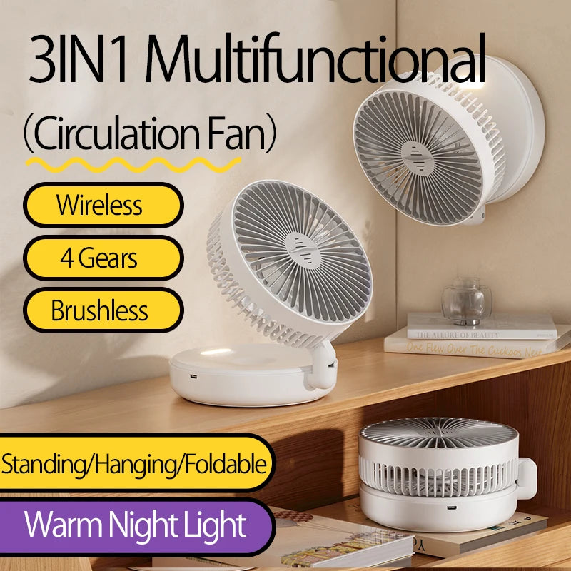 🌬️ HAOYUNMA 2024 3-in-1 Multifunctional Portable Fan – Rechargeable Wall-Mounted & Desktop with Night Light