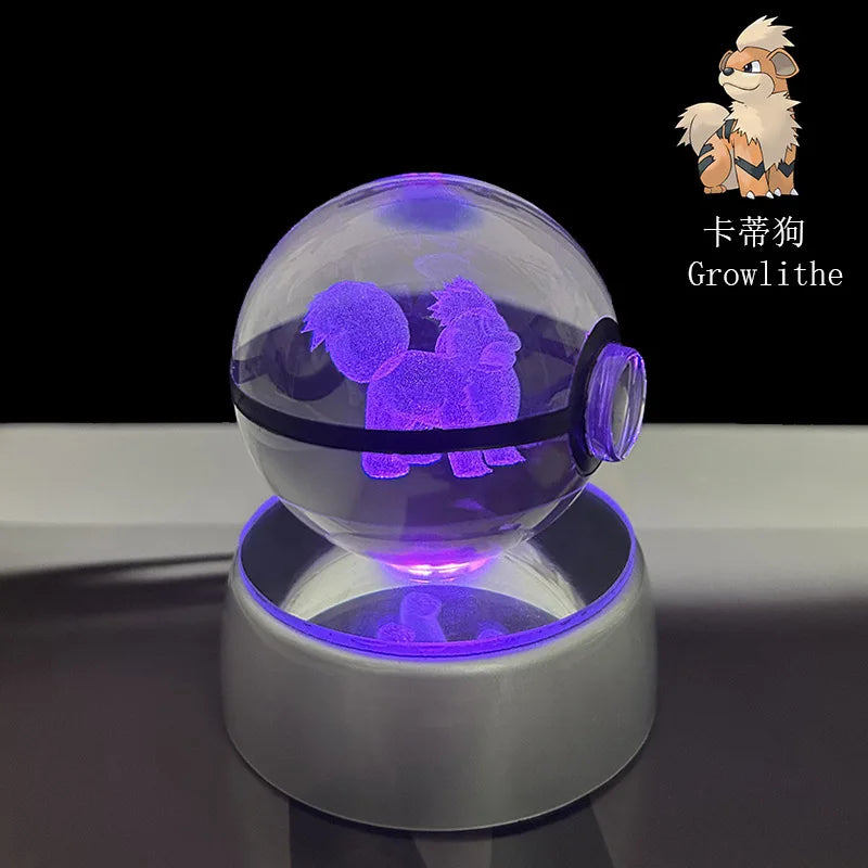 🪐 Pokémon 3D Crystal Ball LED Night Light – Pikachu, Gengar, Eevee & Mewtwo