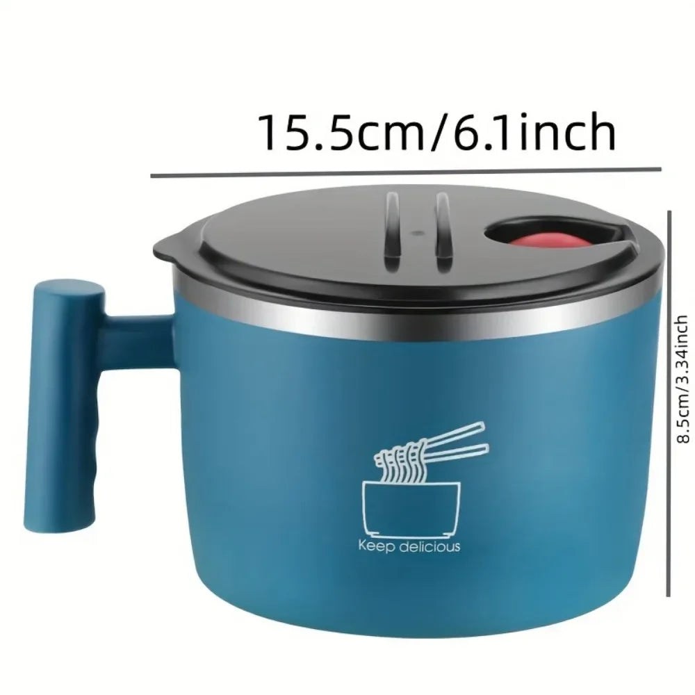 🍜 1000ml Stainless Steel Thermal Bowl with Phone Holder | Portable & Eco-Friendly