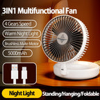 🌬️ HAOYUNMA 2024 3-in-1 Multifunctional Portable Fan – Rechargeable Wall-Mounted & Desktop with Night Light