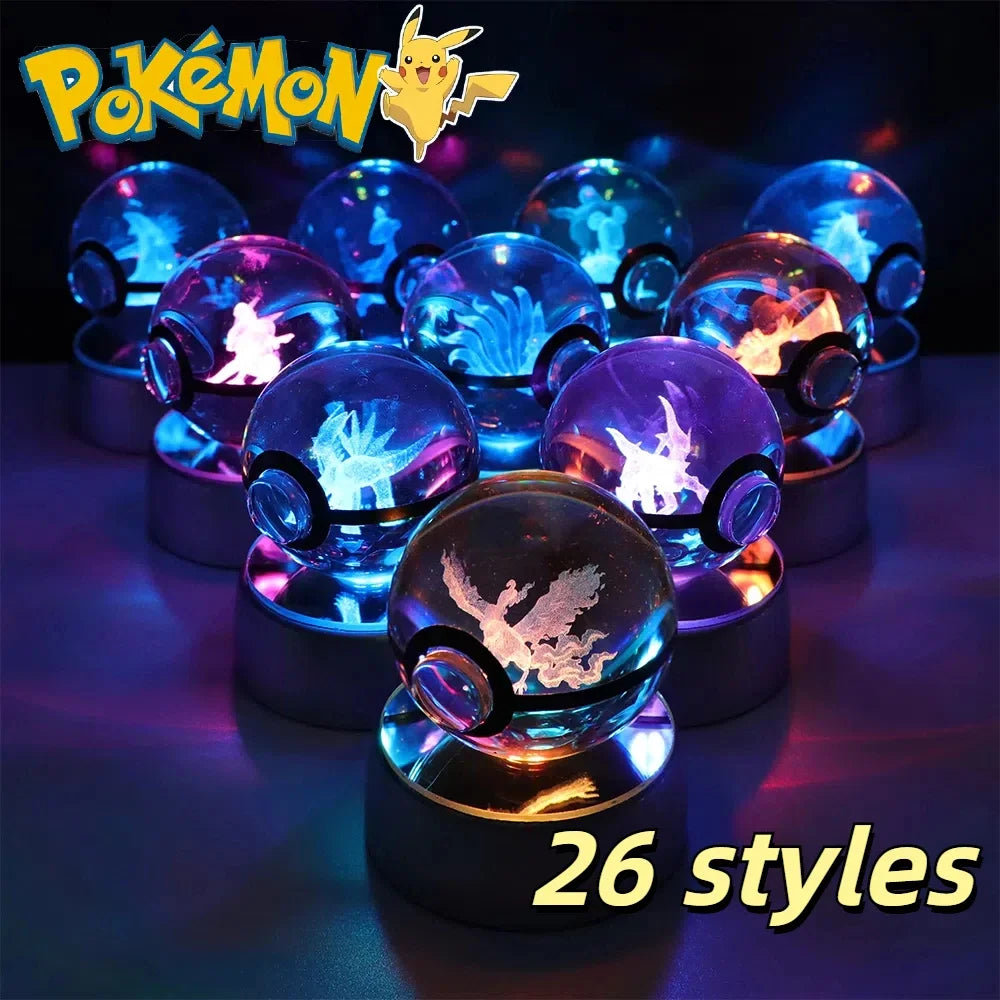 🪐 Pokémon 3D Crystal Ball LED Night Light – Pikachu, Gengar, Eevee & Mewtwo