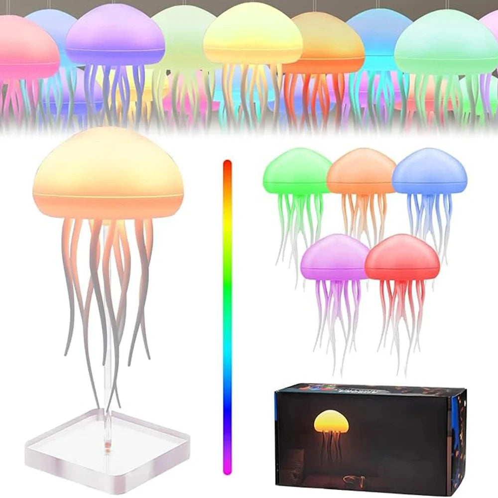 🐠 Jellyfish Cartoon LED Night Light – Cute Rotating RGB Bedside Lamp
