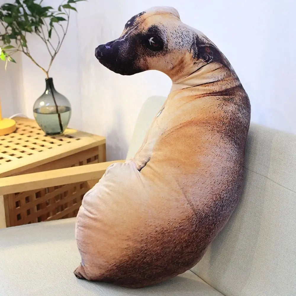 🐶 3D Lifelike Animal Cute Bend Dog Printed Throw Pillow – Funny Dog Head Cosplay Cushion for Kids and Home