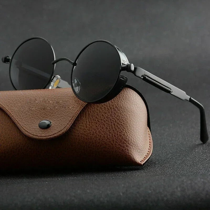 🕶️ Classic Steampunk Sunglasses – Retro Round Metal Frame for Men & Women